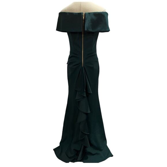 Betsy & Adam Off The Shoulder Pine Green Ruffle Bow Back Gown New Sz 8 USA - Picture 5 of 16